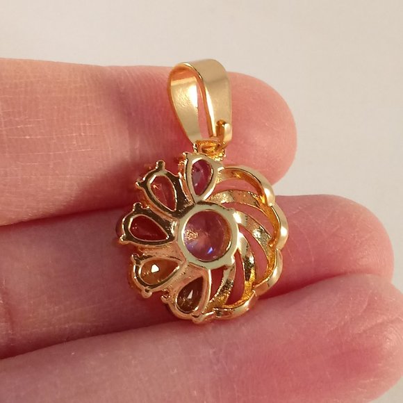 18K Yellow Gold Filled Flower Swirl Multi Color Diamond Zircon Pendant Women's - Picture 3 of 3